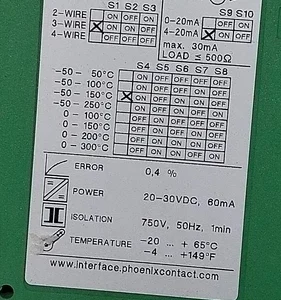 Phoenix Contact MCR-PT100-I-DC Pt100 Converter 4-20mA 24V Controller Transmitter