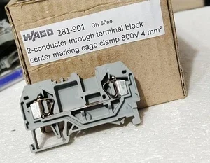 Wago 281-901 2-Conductor Through Terminal Block 4 mm² 800V Cage Clamp Gray
