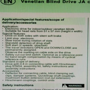 Elero JA09Soft Venetian Blind Drive Soft Break 230VAC 9Nm 29RPM 0.6A Controller