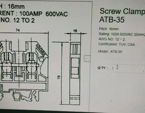 Auspicious ATB-35 Din Rail 115A 600V 35mm² 2Wire Screw Clamp Terminal Block